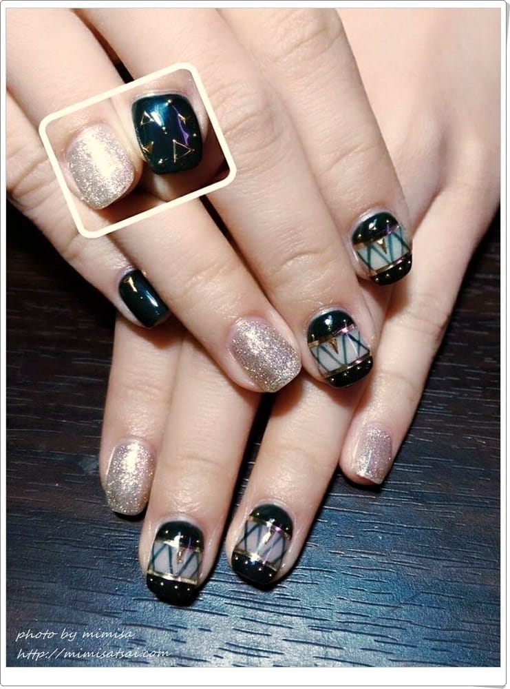 [光療] 維持度超高的金屬簍空小搖滾風光療指甲。新竹粉粉美甲工作室