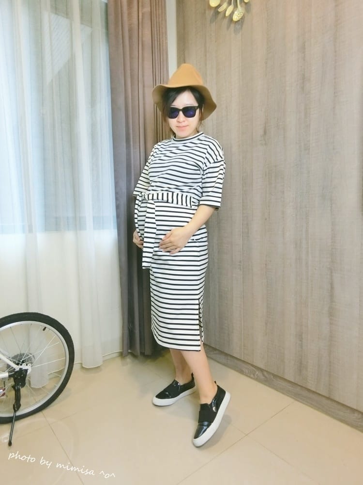 [分享] GU條紋休閒洋裝 & LOVFEE蕾絲雕花洋裝。孕媽咪最後的穿搭分享